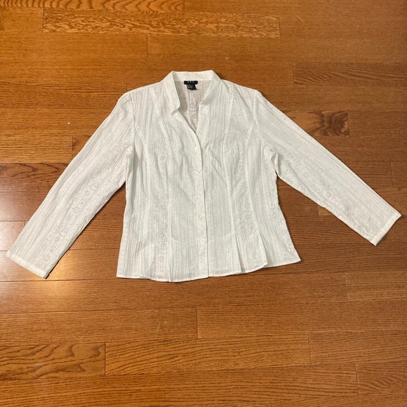 16 R Q T Sheer White Silver Gitter button up shirt overshirt long sleeve - Picture 7 of 8